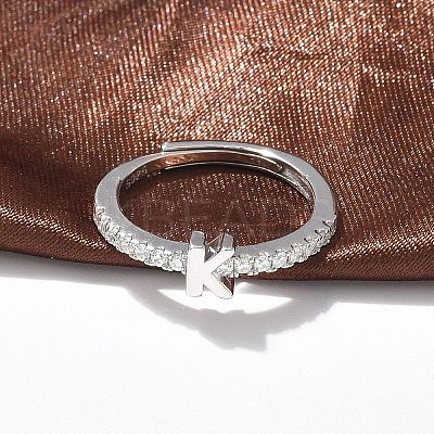 S925 Sterling Silver Adjustable Letter Rings for Women RJEW-M068-01P-K-1