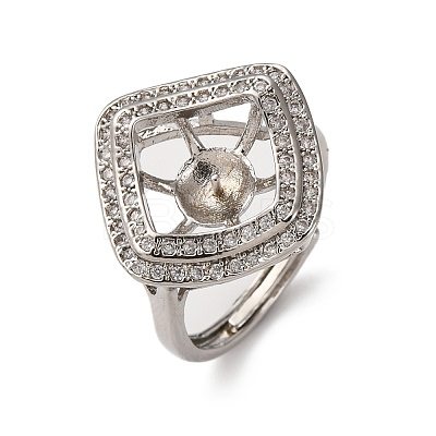Rhombus Brass Micro Pave Clear Cubic Zirconia Adjustable Ring Settings KK-D378-34P-1