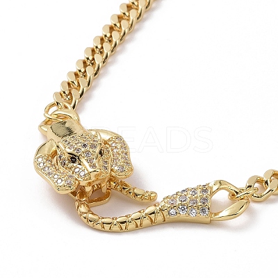 Cubic Zirconia Leopard Pendant Necklace with Brass Curb Chains for Women NJEW-G096-01G-04-1