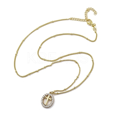 Brass Clear Cubic Zirconia Pendant Necklaces for Women NJEW-D305-03G-01-1