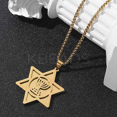 Hanukkah 201 Stainless Steel Star of David Pendant Necklaces LS-NJEW-Z058-02G-1