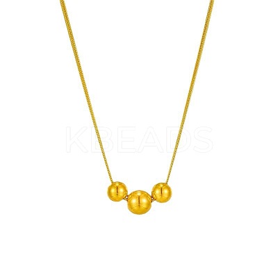 201 Stainless Steel 3 Round Graduated Beaded Pendant Necklaces FS-WGD22DA-02-1