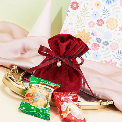 Velvet Jewelry Bags with Drawstring & Plastic Imitation Pearl TP-CJC0001-03A-1