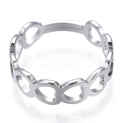 Non-Tarnish 304 Stainless Steel Hollow Out Heart Adjustable Ring for Women RJEW-T027-11P-1