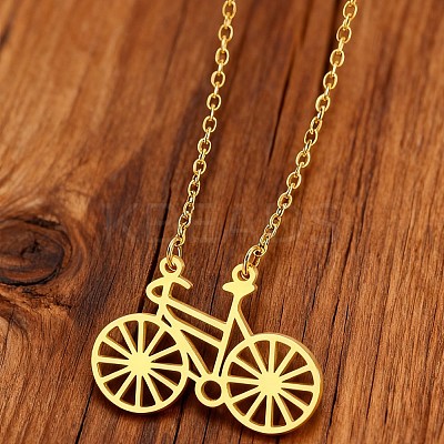 304 Stainless Steel Bicycle Pendant Necklaces for Men Women WGD5F94-01-1