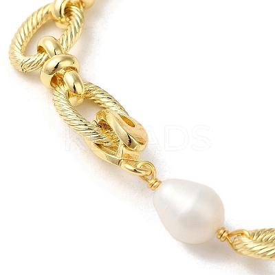 Oval Natural Tiger Eye & Pearl Link Bracelets BJEW-C051-48G-1