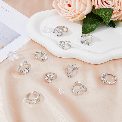 10Pcs 10 Style Alloy & Stainless Steel Open Cuff Ring RJEW-FI0001-13-1