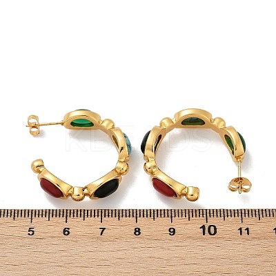 304 Stainless Steel Synthetic Turquoise & Synthetic Agate Stud Earrings LS-EJEW-M105-01G-1