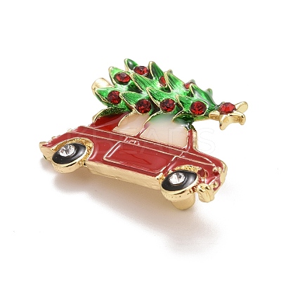 Colorful Christmas Tree with Car Enamel Pin with Rhinestone JEWB-A004-13G-1