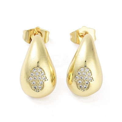 Teardrop Rack Plating Brass Cubic Zirconia Stud Earrings for Women EJEW-B047-02G-05-1