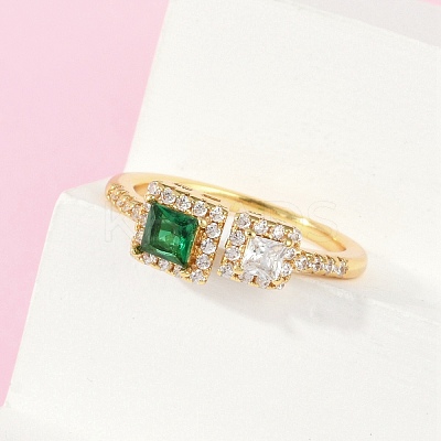 Brass Micro Pave Cubic Zirconia Cuff Rings RJEW-S400-17C-G-1