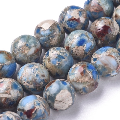 Assembled Synthetic Turquoise and Imperial Jasper Beads Strands G-D0006-C02-8mm-01-1