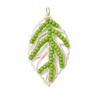 3Pcs 3 Colors Handmade Glass Seed Beaded Leaf Shape Pendants PALLOY-MZ00935-1