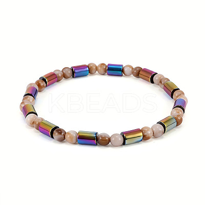 Electroplated Rainbow Color Synthetic Non-magnetic Hematite Column & Camel Round Acrylic Beaded Stretch Anklets for Women FS-WG6D389-01-1