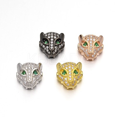 Rack Plating Brass Micro Pave Cubic Zirconia Leopard Hollow Beads ZIRC-I012-18-RS-1