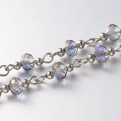 Trendy Handmade Faceted Rondelle Glass Beads Chains for Necklaces Bracelets Making AJEW-JB00123-05-1
