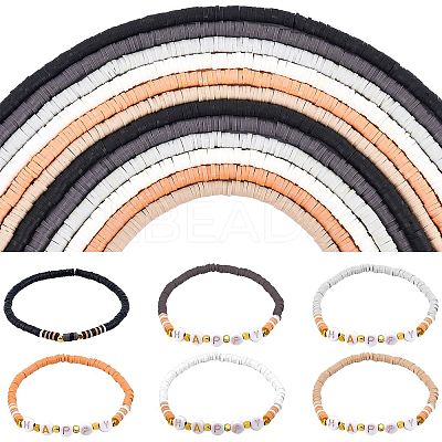 6 Colors Flat Round Handmade Polymer Clay Beads CLAY-PH0001-40B-02-1