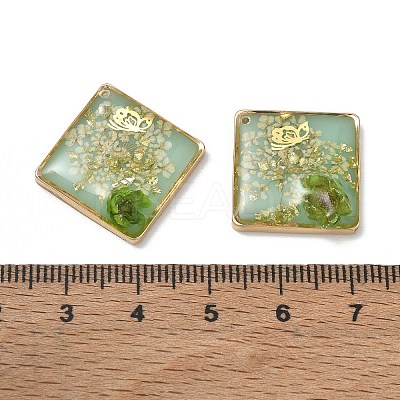 Plating Brass & Transparent Epoxy Resin & Dried Flower Pendants RE-CBAA153-05A-1