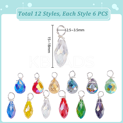 72Pcs 12 Style Glass Pendants PALLOY-GA00047-1