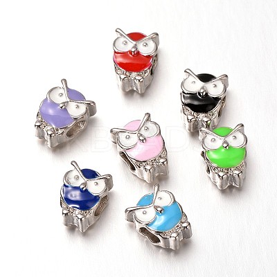 Owl Alloy Enamel Large Hole European Animal Beads X-MPDL-M020-04M-1