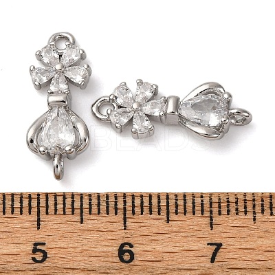 Brass Pave Clear Cubic Zirconia Flower Connector Charms KK-P308-43P-1