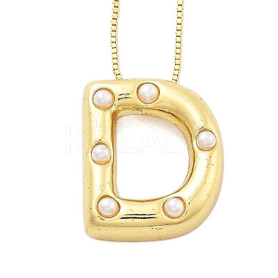 Brass & Plastic Pearl Letter Pendant Box Chain Necklaces for Women NJEW-U017-01G-04-1