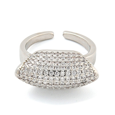 Real Platinum Plated Brass Micro Pave Clear Cubic Zirconia Cuff Rings RJEW-L113-018P-01-1