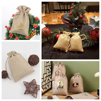 Polyester Imitation Burlap Packing Pouches Drawstring Bags ABAG-BBC0001-02A-01-1