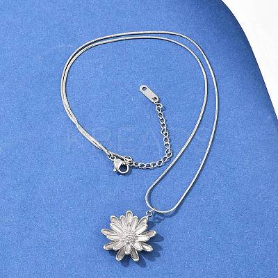 304 Stainless Steel Flower Pendant Round Snake Chain Necklaces for Women NJEW-G188-02P-1