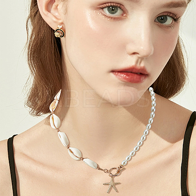 4Pcs 4 Style Natural Shell & Imitation Pearl Beaded Necklaces Set NJEW-AN0001-53-1