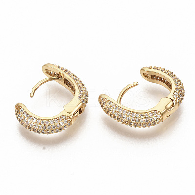 Brass Micro Pave Clear Cubic Zirconia Hoop Earrings EJEW-S208-064-1