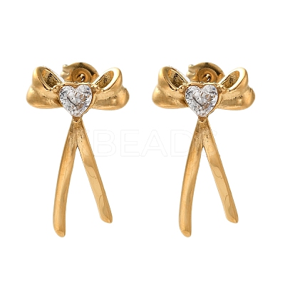 304 Stainless Steel Bowknot Stud Earrings EJEW-C113-01G-1