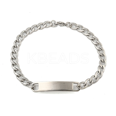 Non-Tarnish 304 Stainless Steel Curb Chain ID Bracelets for Women BJEW-U003-03P-1