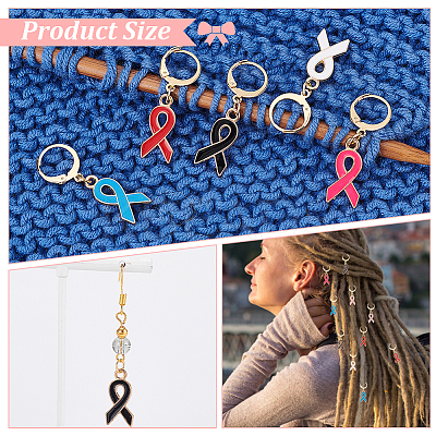 Alloy Enamel Awareness Ribbon Charm Locking Stitch Markers HJEW-PH01815-1