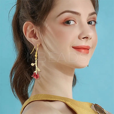 3 Pairs 3 Colors Brass Flower Dangle Earrings EJEW-YW00003-1