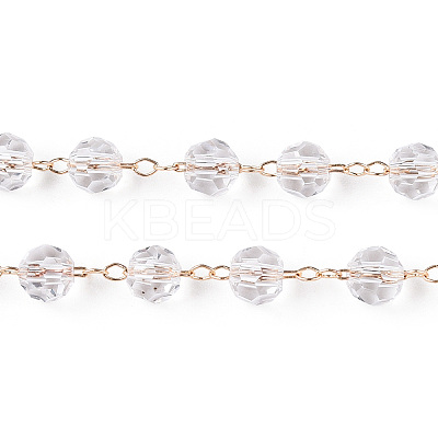 Handmade Glass Faceted Round Beaded Chains CHC-ZX005-05G-1