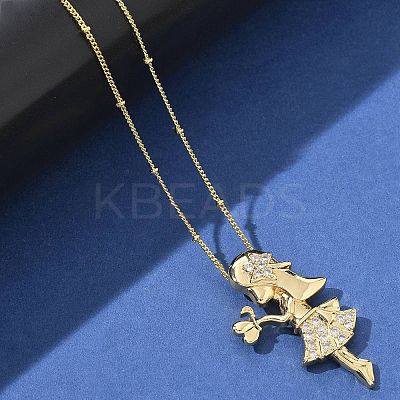 Brass Micro Pave Clear Cubic Zirconia Pendant Necklaces NJEW-M084-01G-02-1