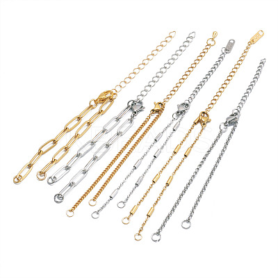 12Pcs 6 Styles 304 Stainless Steel Chain Bracelet Makings AJEW-TA0001-34-1