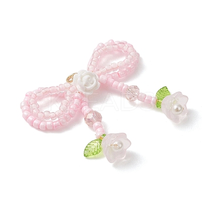 Glass Seed Beaded Bowknot & Flower Pendants PALLOY-MZ01220-01-1