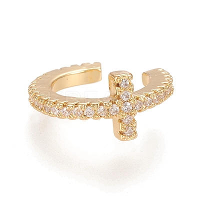 Brass Micro Pave Clear Cubic Zirconia Cuff Earrings EJEW-M195-05G-1