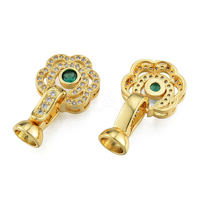 Brass Pave Clear & Green Cubic Zirconia Fold Over Clasps KK-N259-16-1