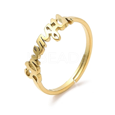 Ion Plating(IP) 304 Stainless Steel Word Adjustable Ring RJEW-L107-019G-1