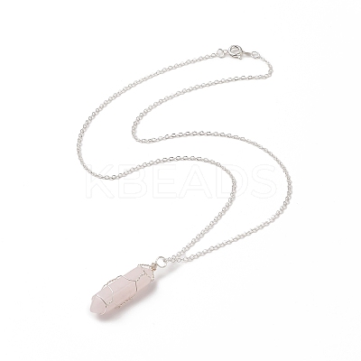 Natural Rose Quartz Bullet Pendant Necklace NJEW-JN04240-1
