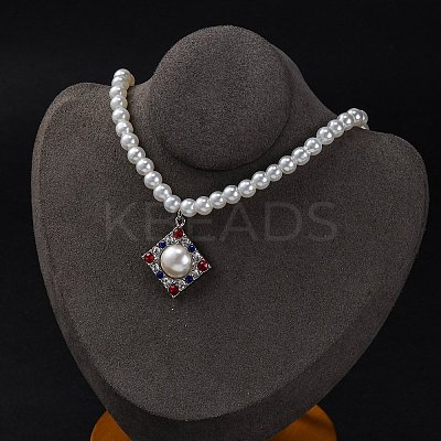 304 Stainless Steel Colorful Cubic Zirconia Rhombus Pendant Necklaces STAS-Z114-23P-1