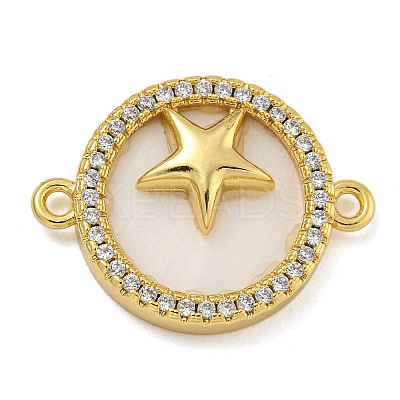 Rack Plating Brass Micro Pave Clear Cubic Zirconia Flat Round Connector Charms KK-I718-47G-02-1
