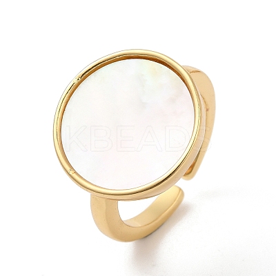 Natural Shell Flat Round Open Cuff Rings RJEW-L106-013G-1