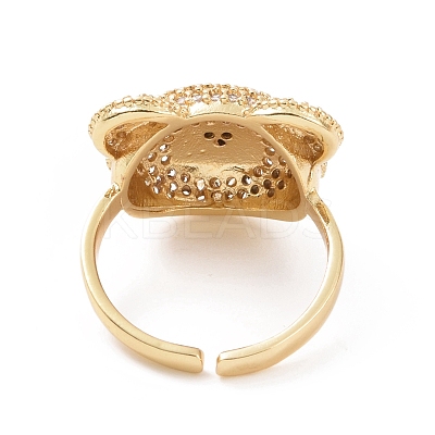Cubic Zirconia Bear Open Cuff Rings RJEW-K089-01G-06-1
