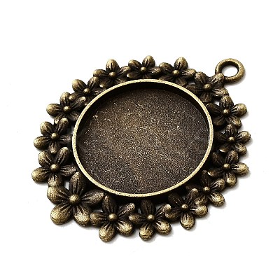 Vintage Tibetan Style Alloy Flower Pendant Cabochon Bezel Settings TIBEP-M018-65AB-NF-1