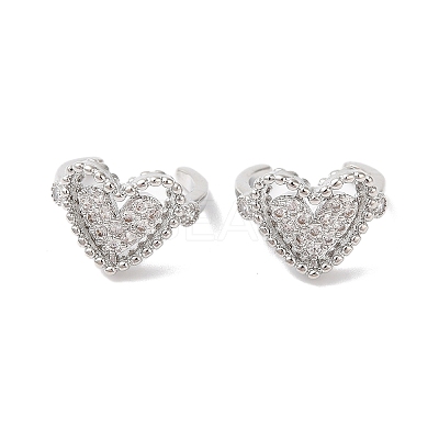 Hollow Heart Brass Micro Pave Cubic Zirconia Cuff Earrings for Women EJEW-P281-06P-1