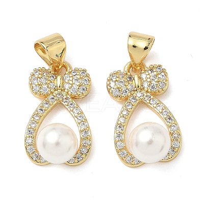 Brass Micro Pave Cubic Zirconia Pendants and ABS Imitation Pearl KK-Q068-23G-1
